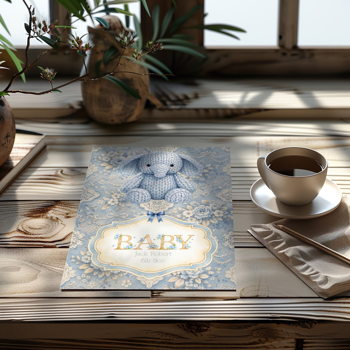 Personalised Elephant Card - New Baby Boy
