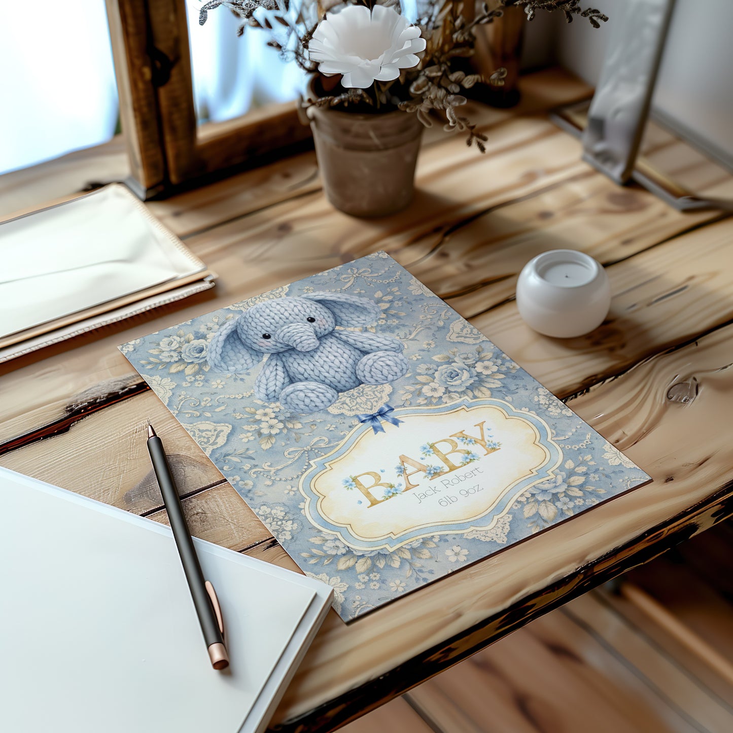 Personalised Elephant Card - New Baby Boy