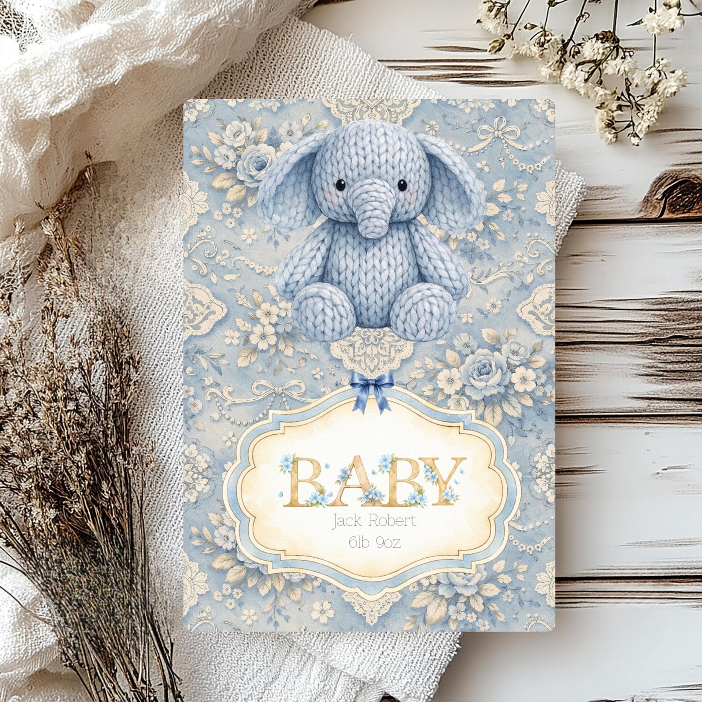 Personalised Elephant Card - New Baby Boy