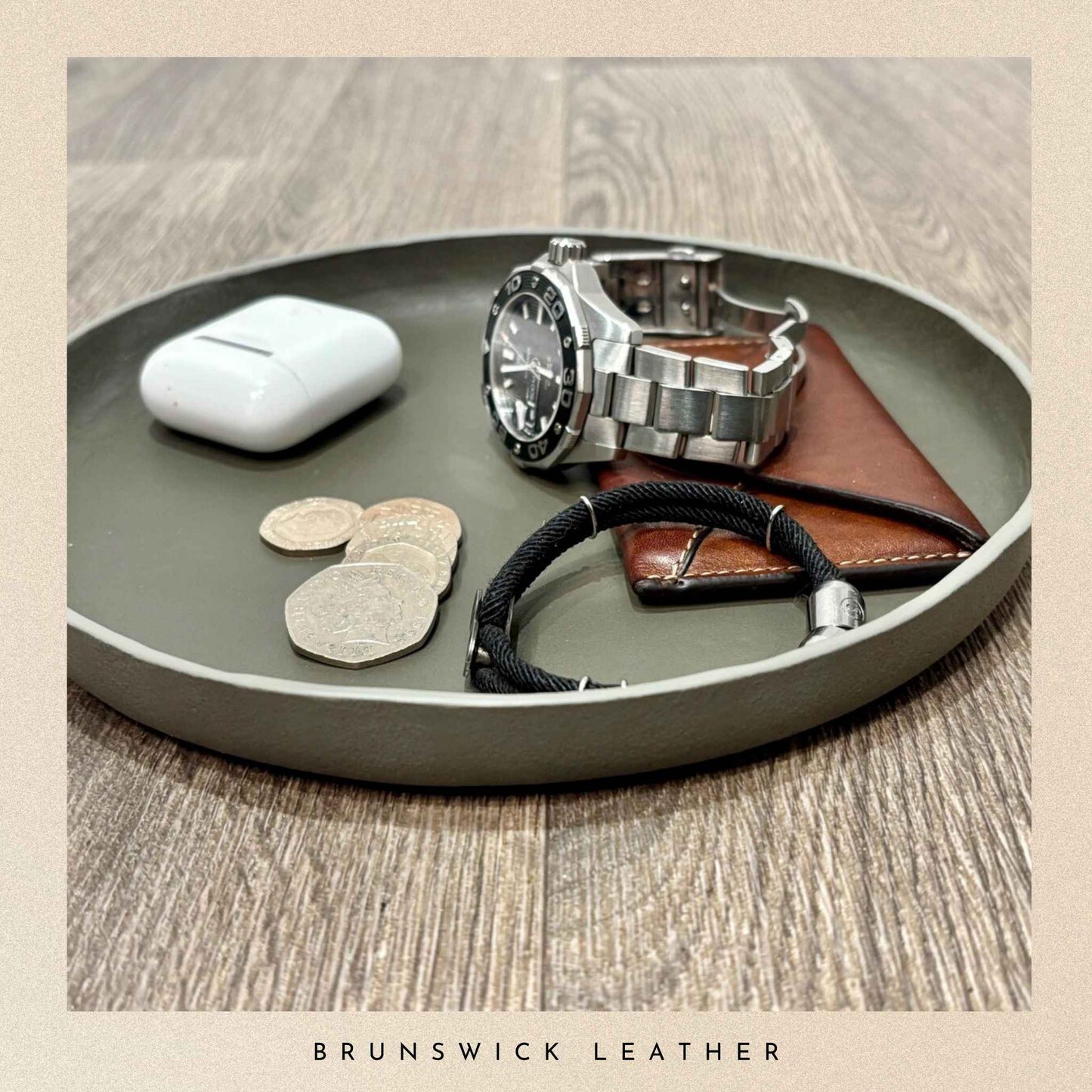 Grey Round Leather Tray