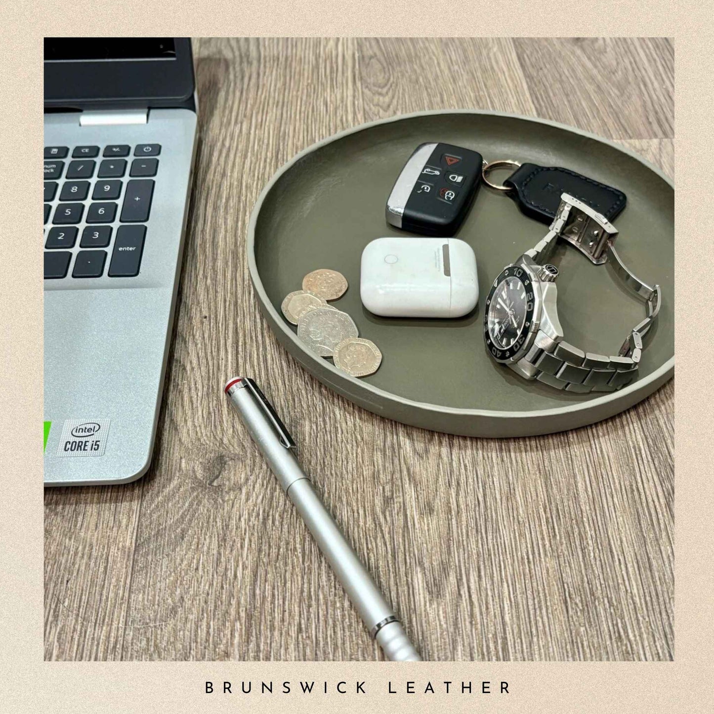 Grey Round Leather Tray