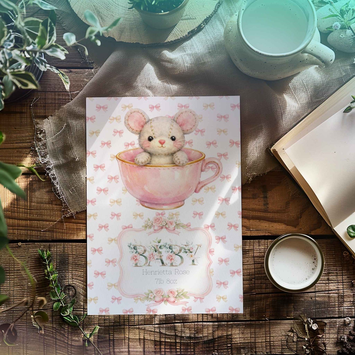 Adorable Mouse in Teacup Newborn Baby Card - Sweet Celebrations
