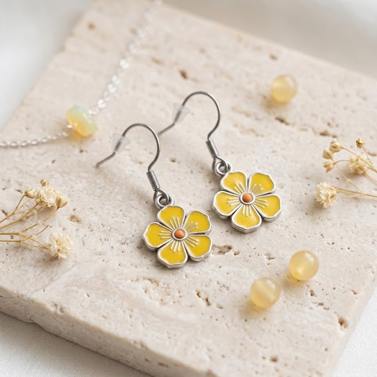 Handmade Buttercup Charm Earrings – Cheerful Floral Jewellery