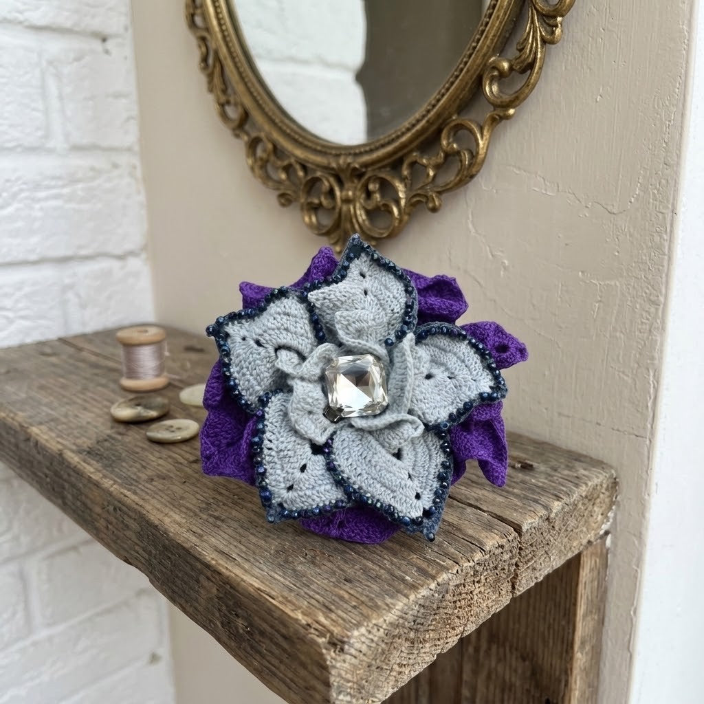 Handmade Purple Flower Brooch – Elegant Floral Pin