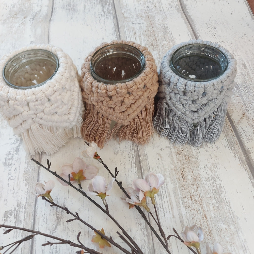 Handmade Macrame Tea Light Holders – Boho Decor