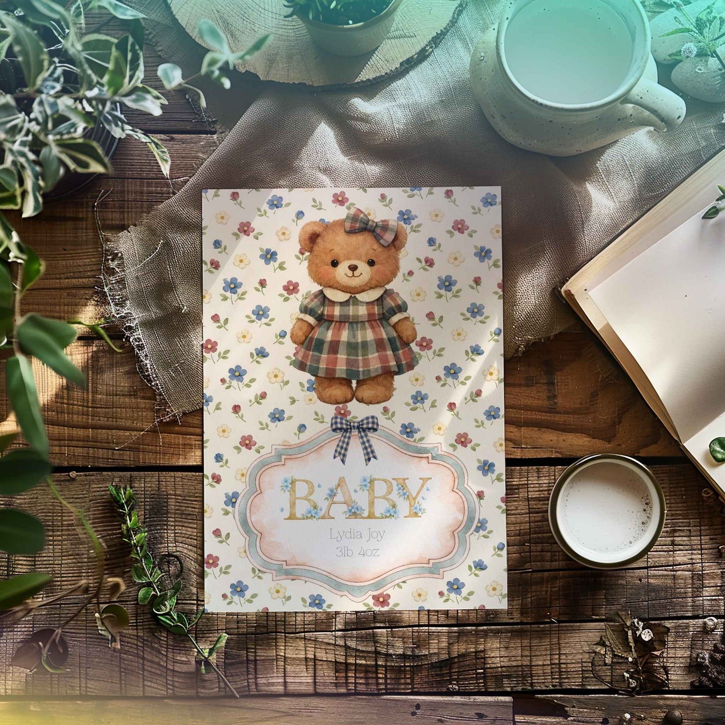 Personalised Newborn Baby Girl Card – Custom Name & Birth Weight