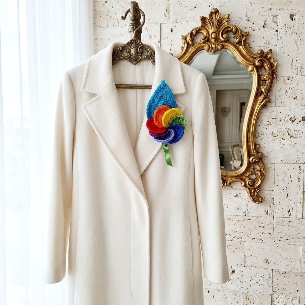 Handmade Rainbow Floral Brooch – Colourful Flower Pin