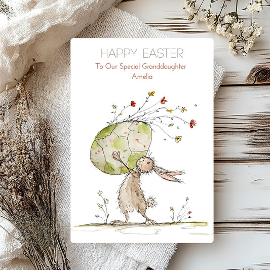 Happy Easter Card – Personalised Card with Rabbit Illustration