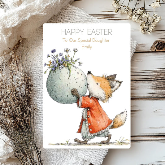 Personalised Happy Easter Daughter Card – Cute Spring Illustration