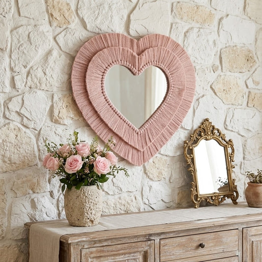 Handmade Heart Macrame Mirror – Boho Wall Decor