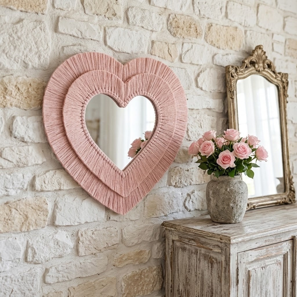 Handmade Heart Macrame Mirror – Boho Wall Decor