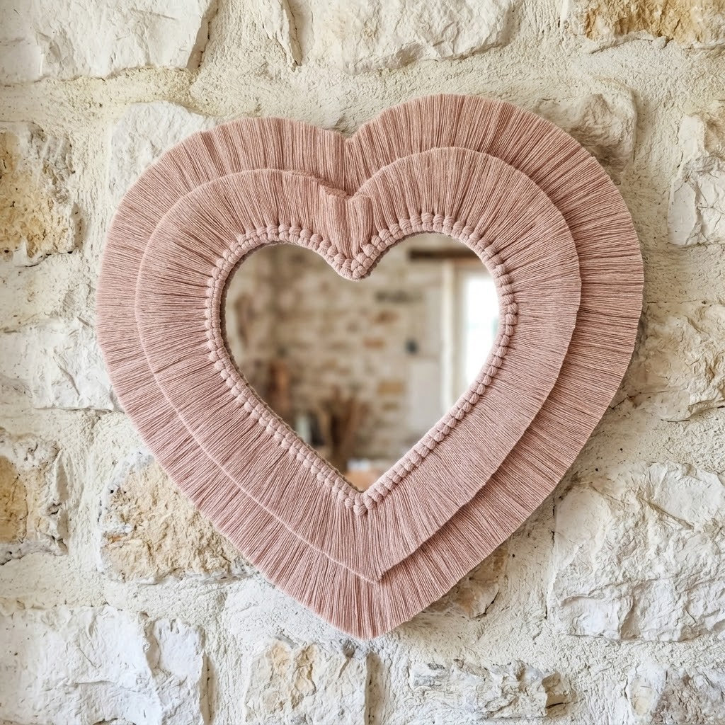 Handmade Heart Macrame Mirror – Boho Wall Decor