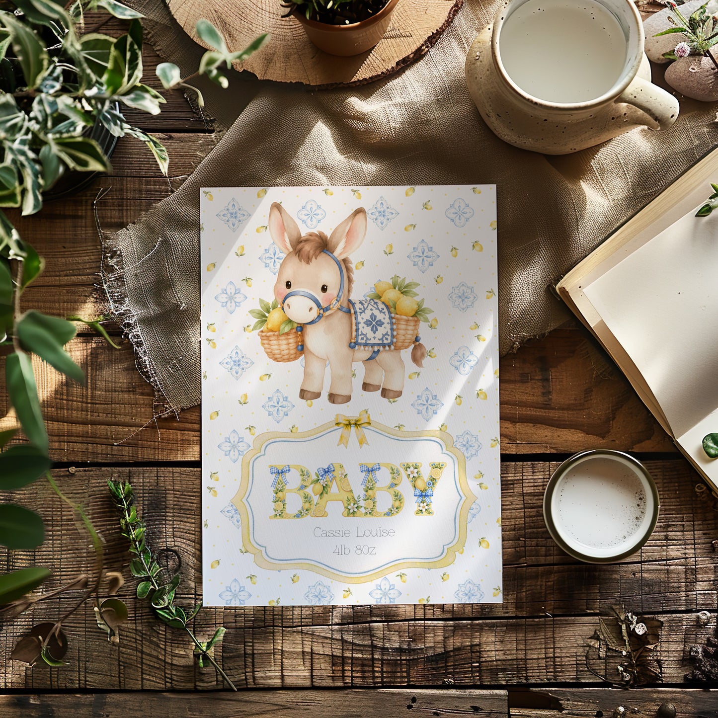 Unique Donkey Personalised Newborn Baby Card - Cards to Treasure