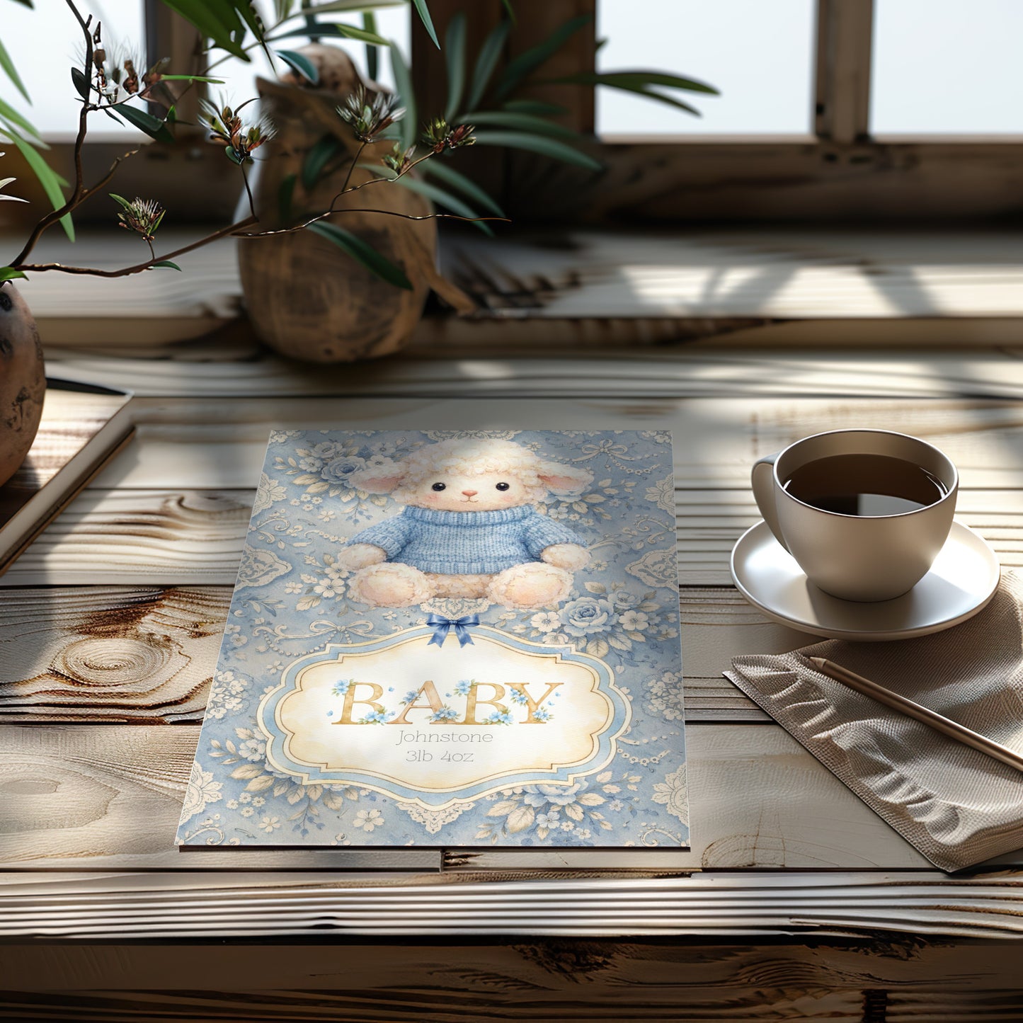 Personalised Lamb Card - Newborn Baby Boy