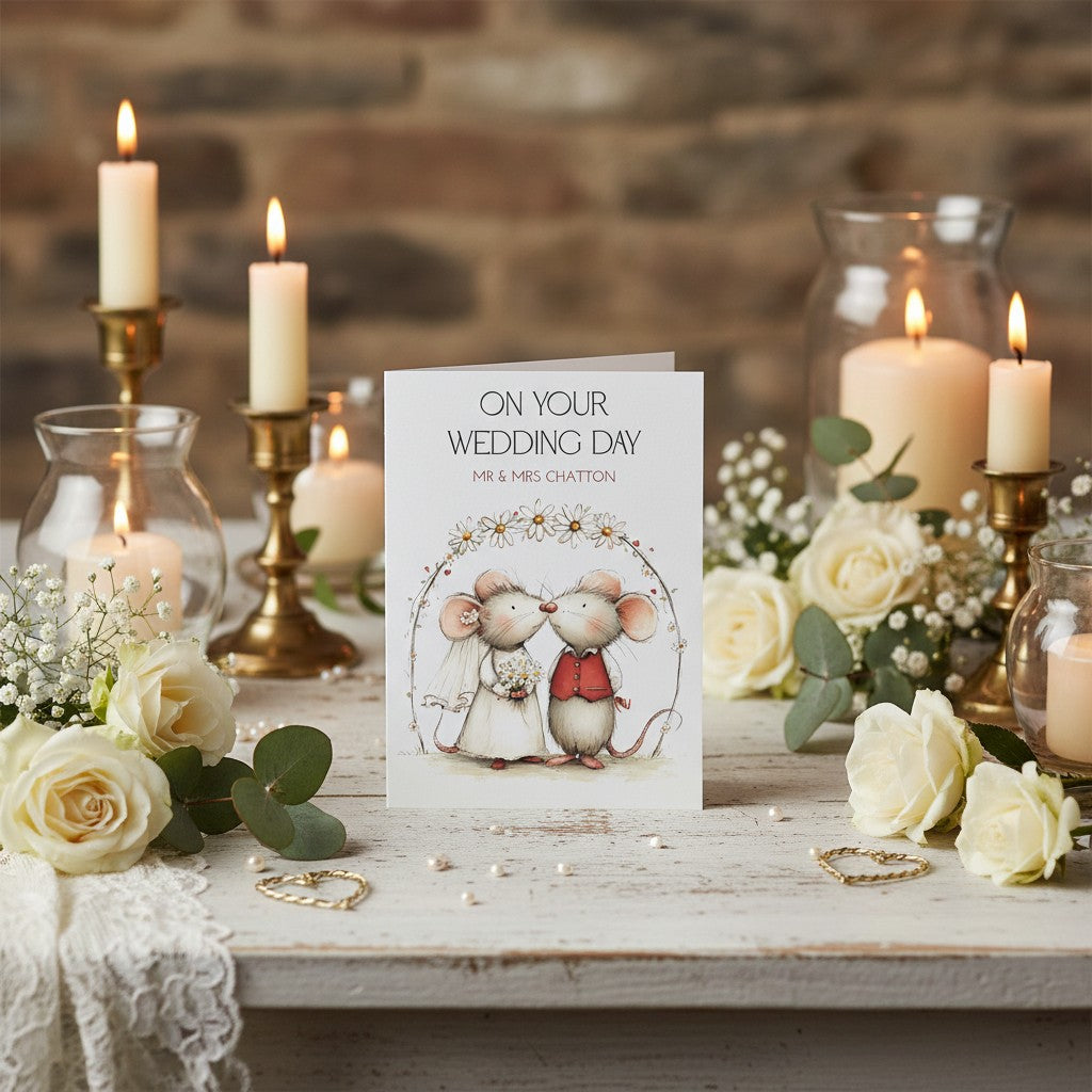 Custom Cute Mouse Newlywed Card – Personalised Handmade Card