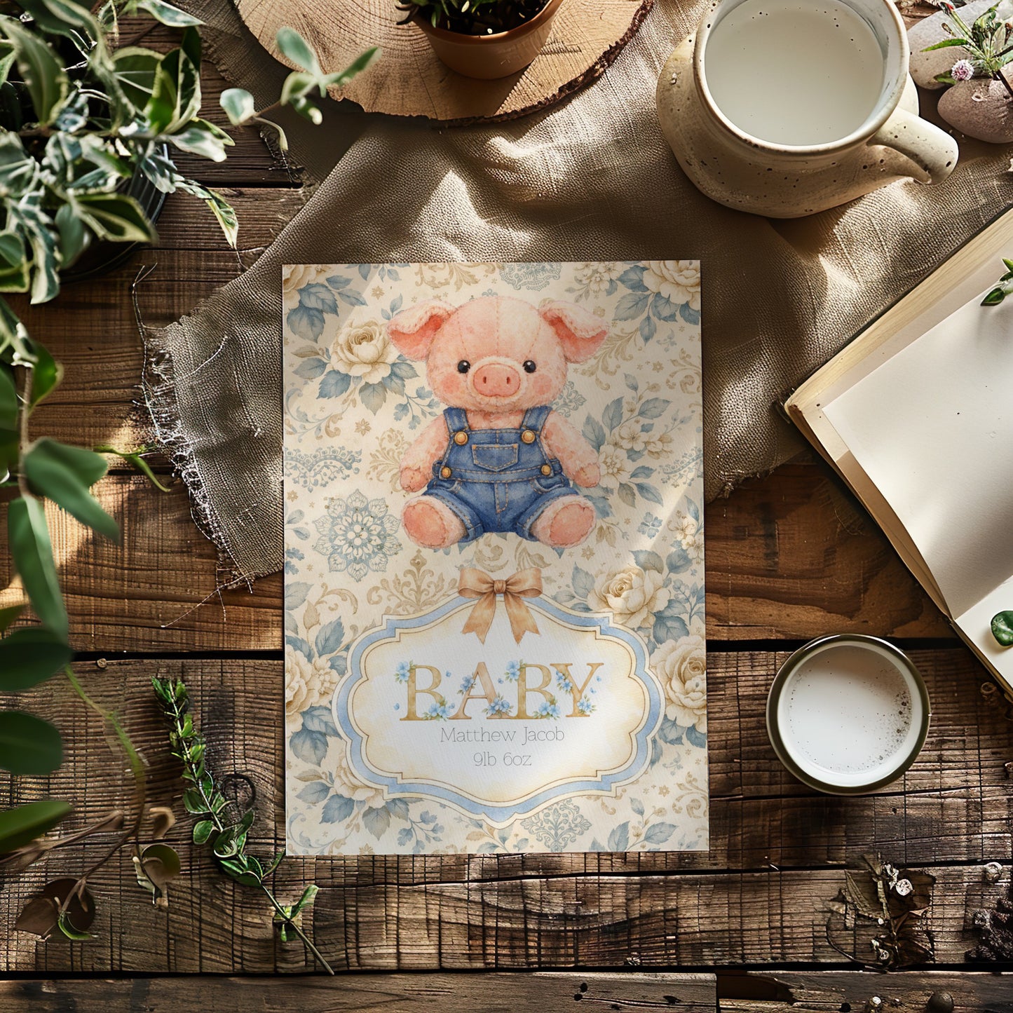 Personalised Piglet Card - New Baby Boy