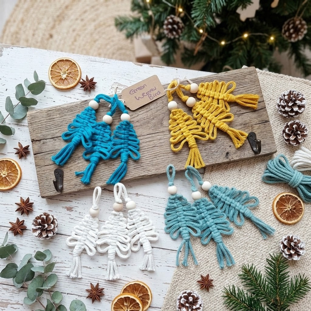 Macrame Christmas Tree Decorations – Handmade Festive Ornaments Set