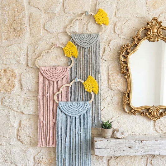Handmade Macrame Cloud Wall Hanging – Whimsical Decor