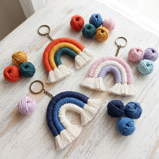 Handmade Macrame Rainbow Keyring – Colourful Boho Accessory