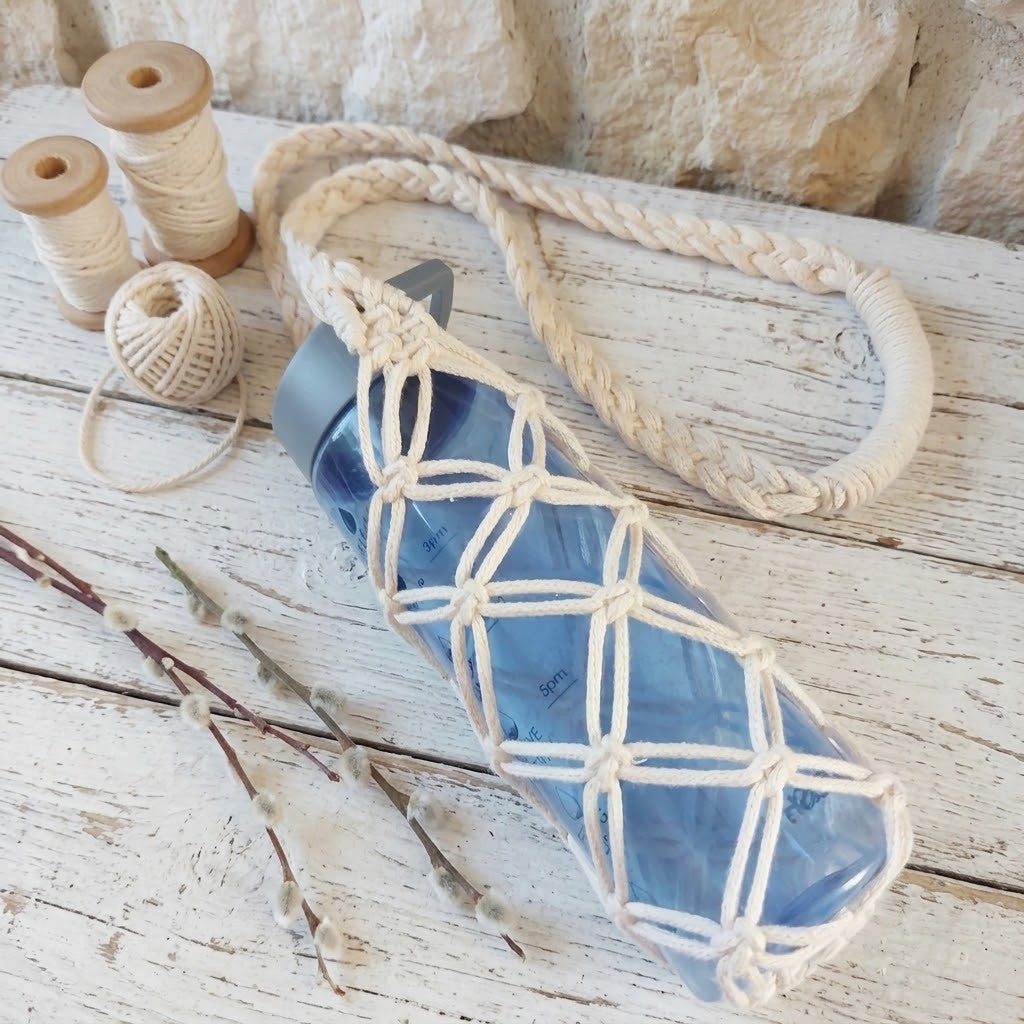 Handmade Macrame Water Bottle Holder – Boho Carry Sling