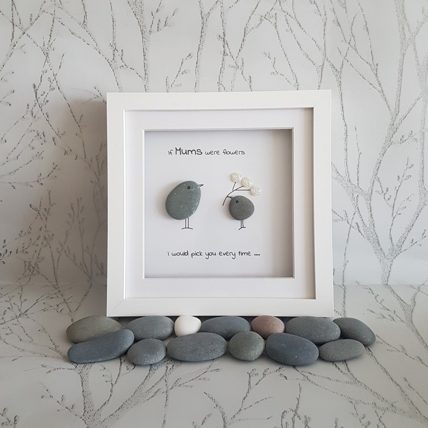 Lovely mothers day gift of pebble art of mum and child.