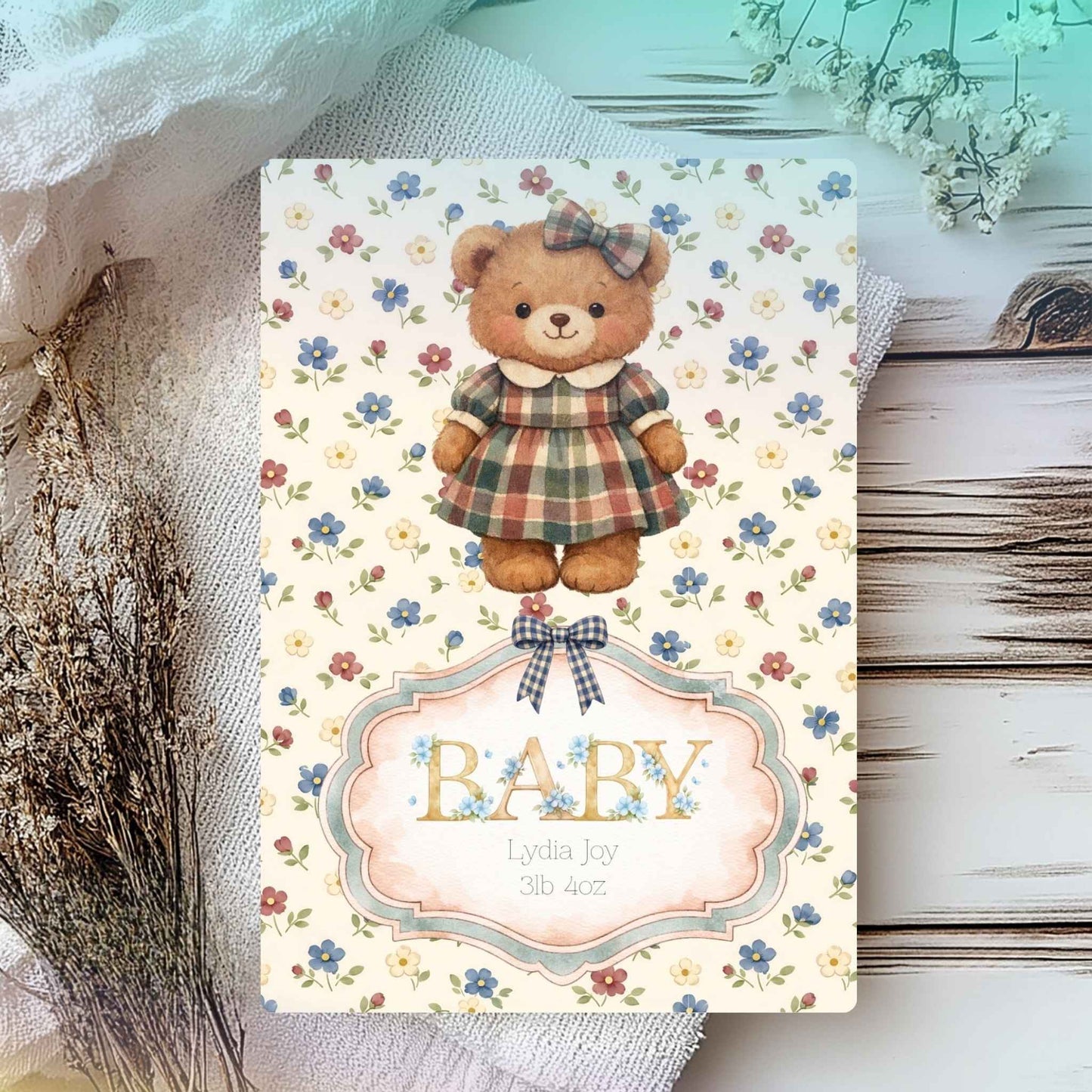 Personalised Newborn Baby Girl Card – Custom Name & Birth Weight