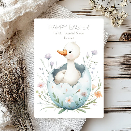 Easter Card for Niece – Personalised Handmade Card with Duck Illustration
