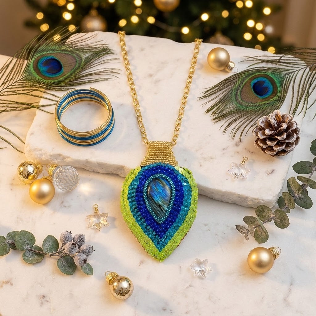 Handmade Peacock Feather Necklace – Christmas Gift
