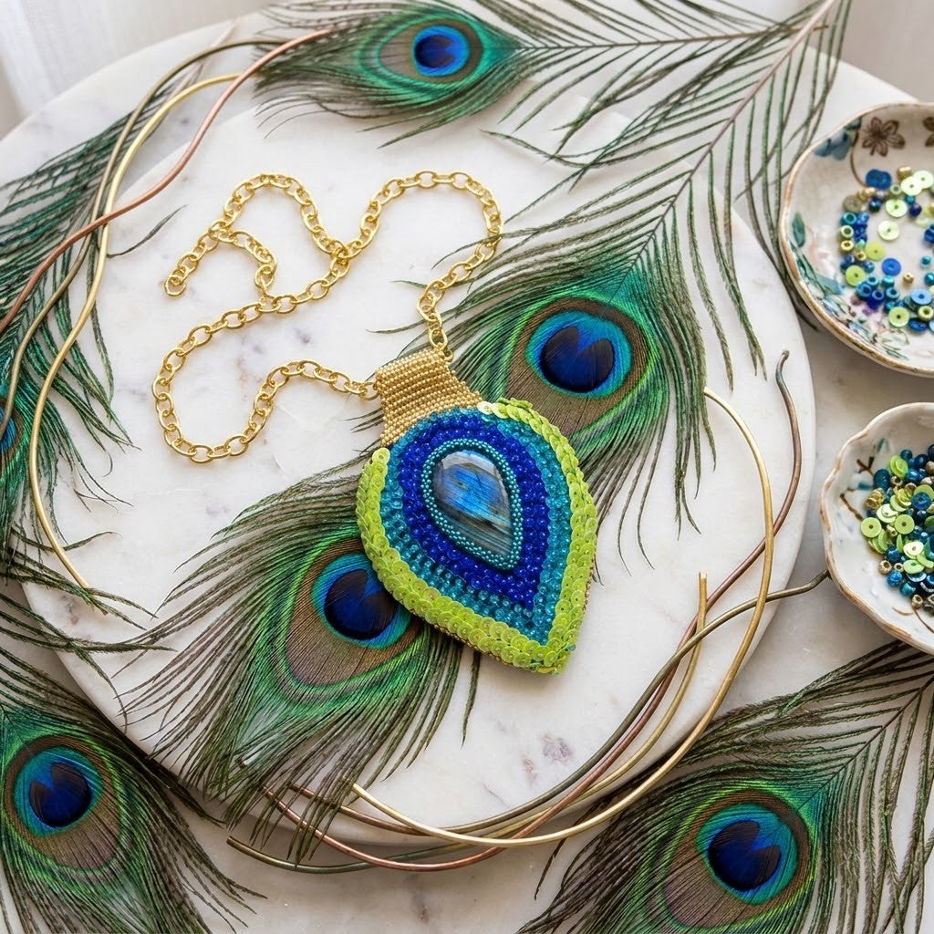 Handmade Peacock Feather Necklace – Christmas Gift