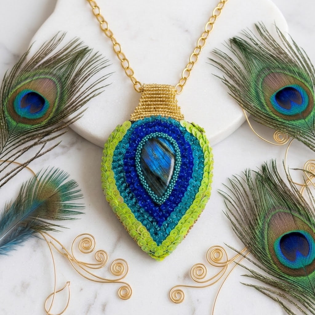 Handmade Peacock Feather Necklace – Christmas Gift