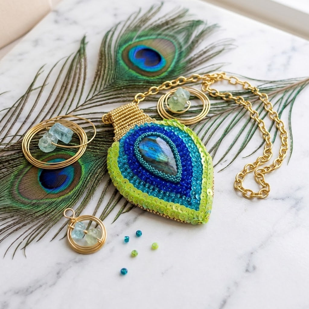 Handmade Peacock Feather Necklace – Christmas Gift