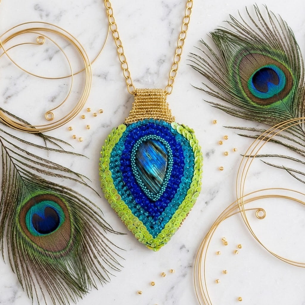Handmade Peacock Feather Necklace – Christmas Gift