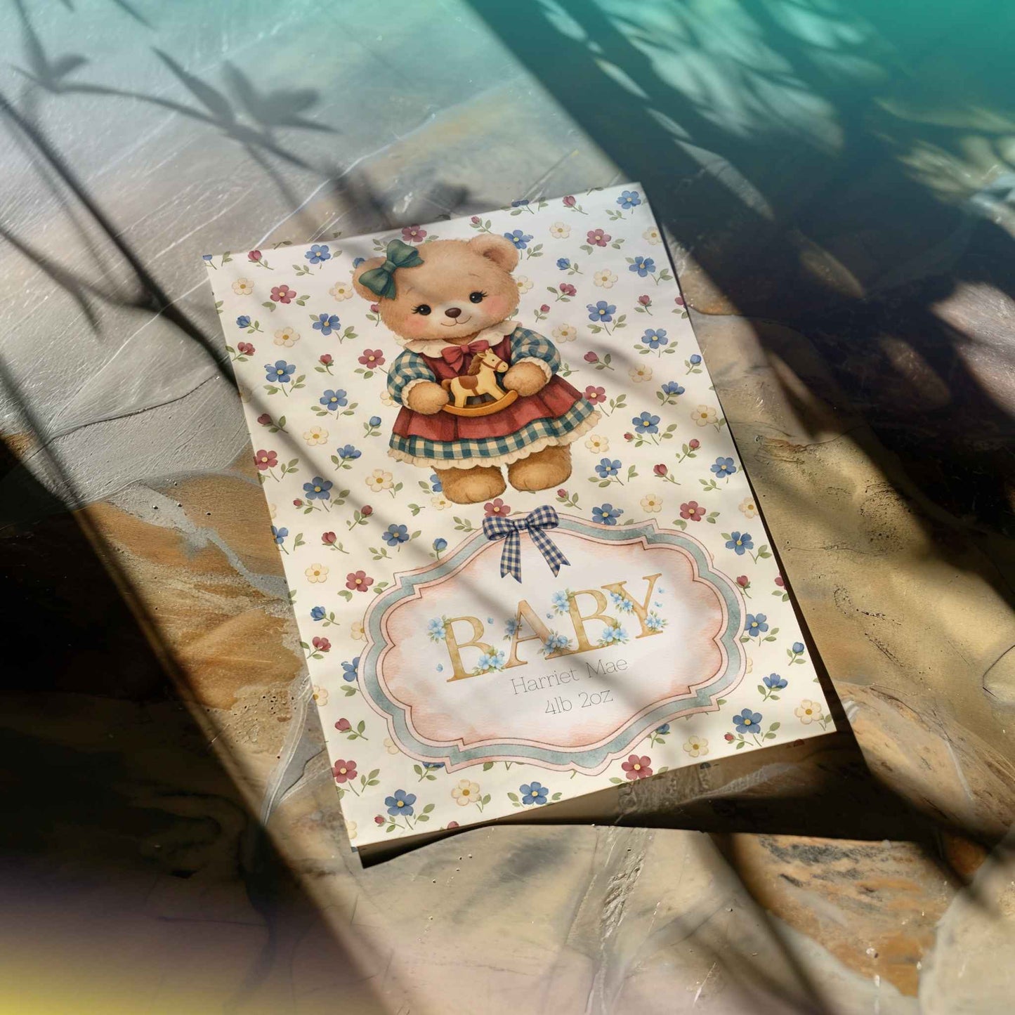 Bespoke Personalised Baby Girl Card – Custom Name & Birth Weight