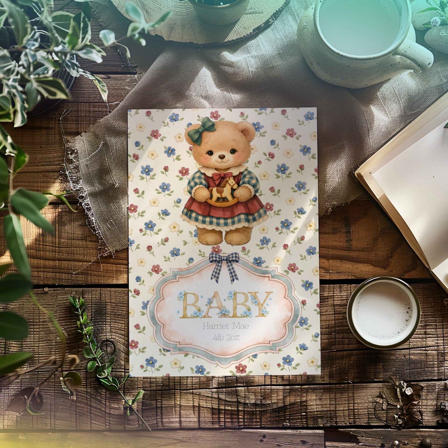 Bespoke Personalised Baby Girl Card – Custom Name & Birth Weight