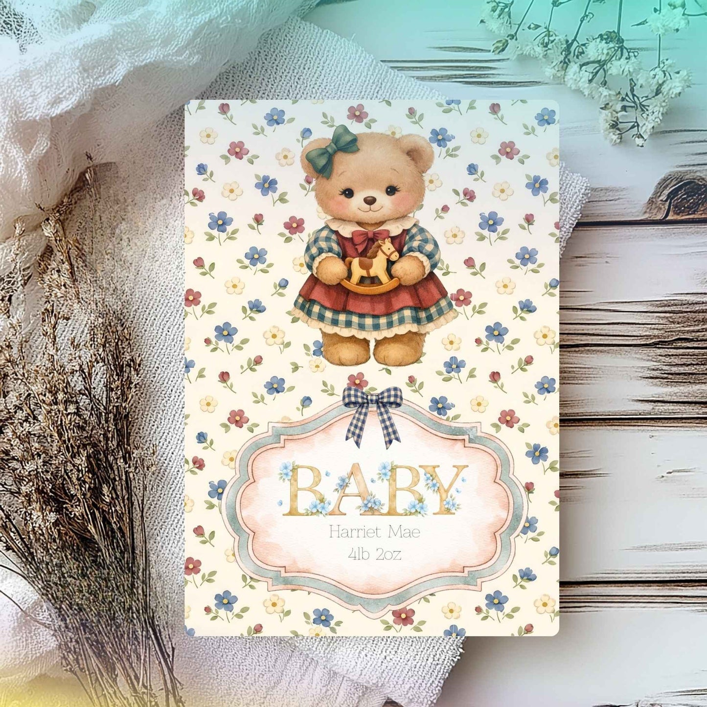 Bespoke Personalised Baby Girl Card – Custom Name & Birth Weight