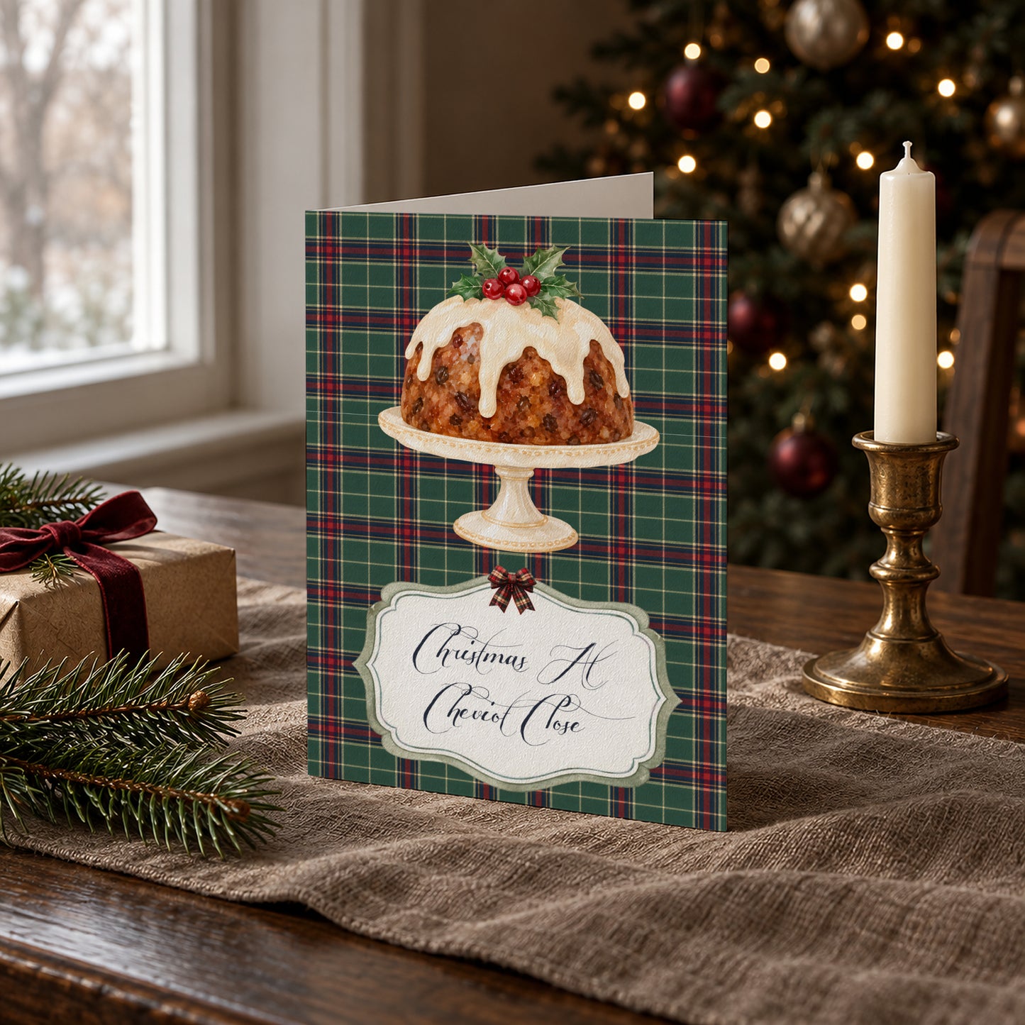 Personalised Christmas Pudding Card – Festive Greeting with Name