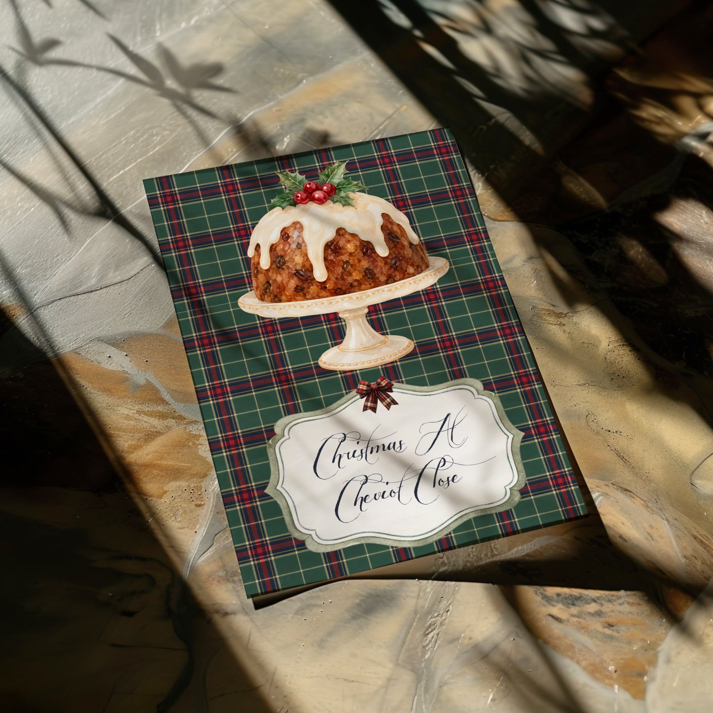 Personalised Christmas Pudding Card – Festive Greeting with Name