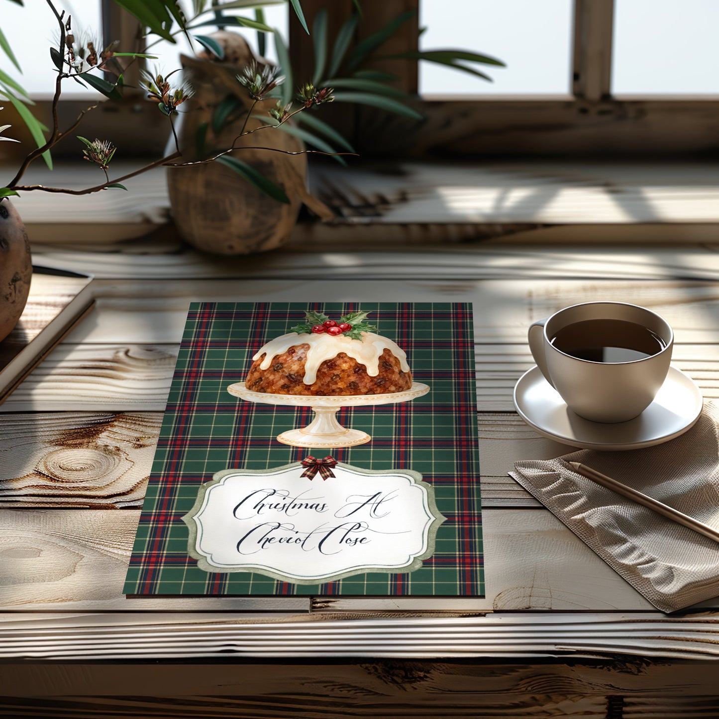 Personalised Christmas Pudding Card – Festive Greeting with Name