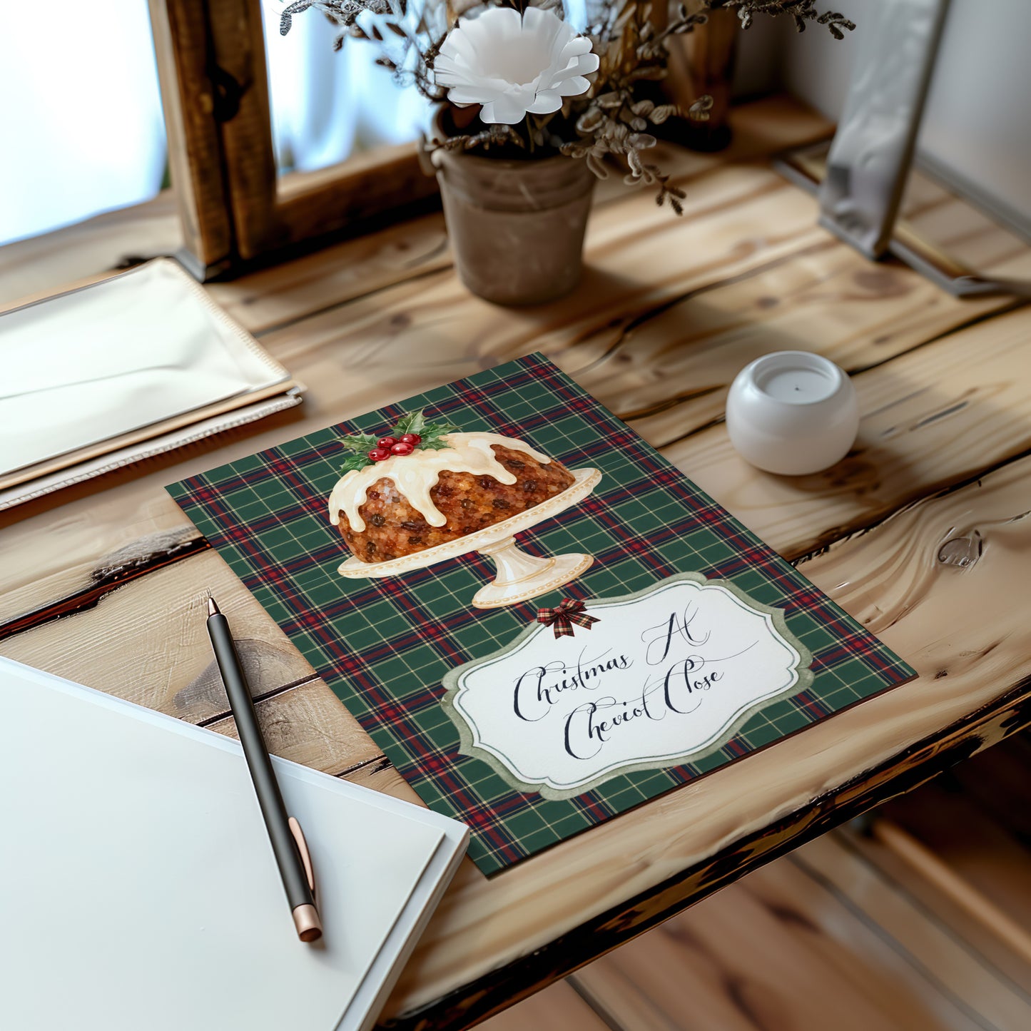 Personalised Christmas Pudding Card – Festive Greeting with Name
