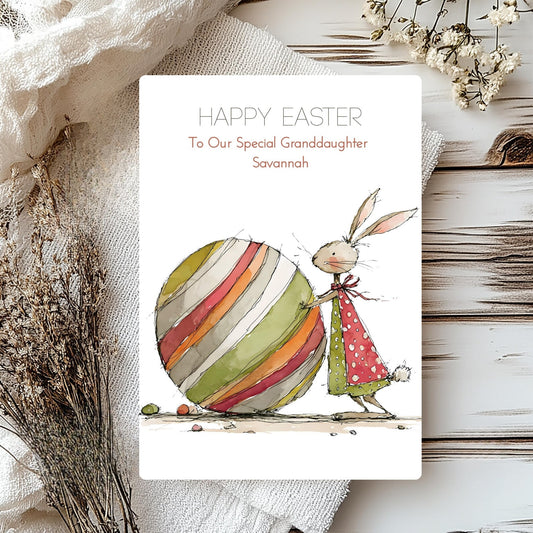 Personalised Easter Card – Handmade Greeting with Charming Hare Illustration