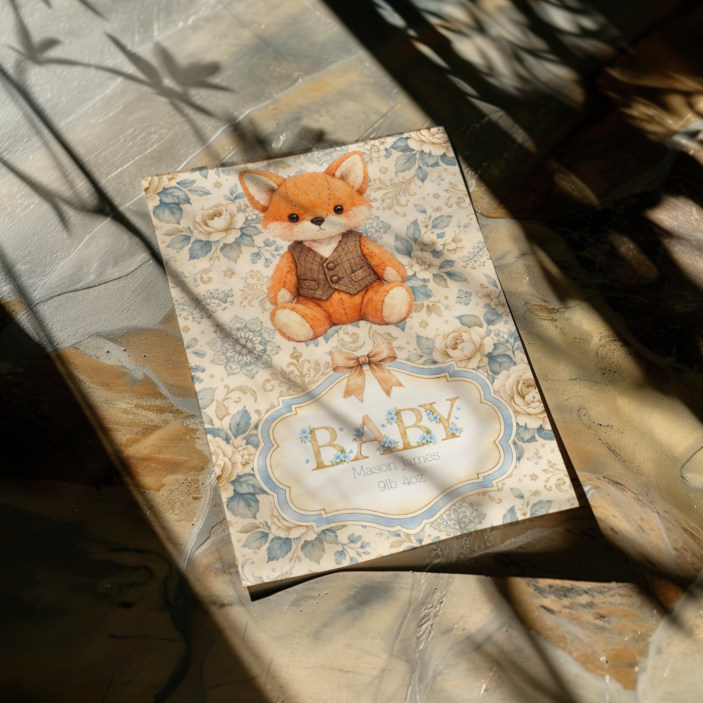 Personalised Baby Fox Card - New Baby Boy