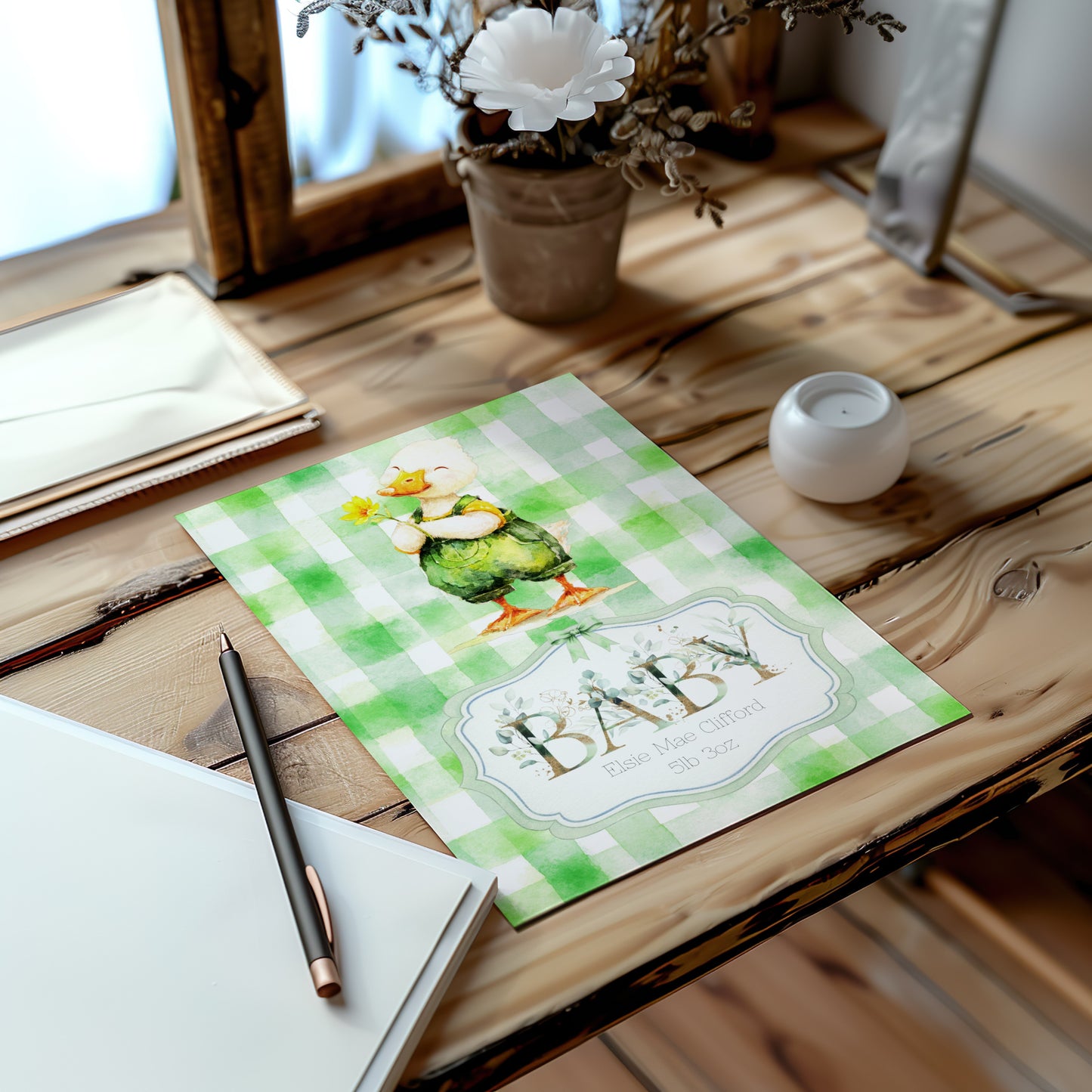 Personalised Duck Newborn Baby Card – A Charming Welcome