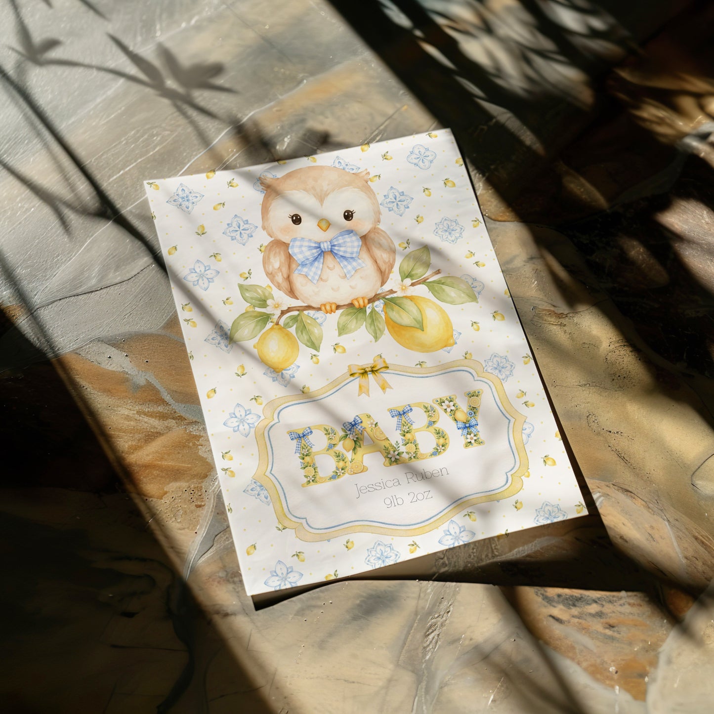 Personalised Baby Owl Newborn Baby Card – Custom Name & Birth Weight