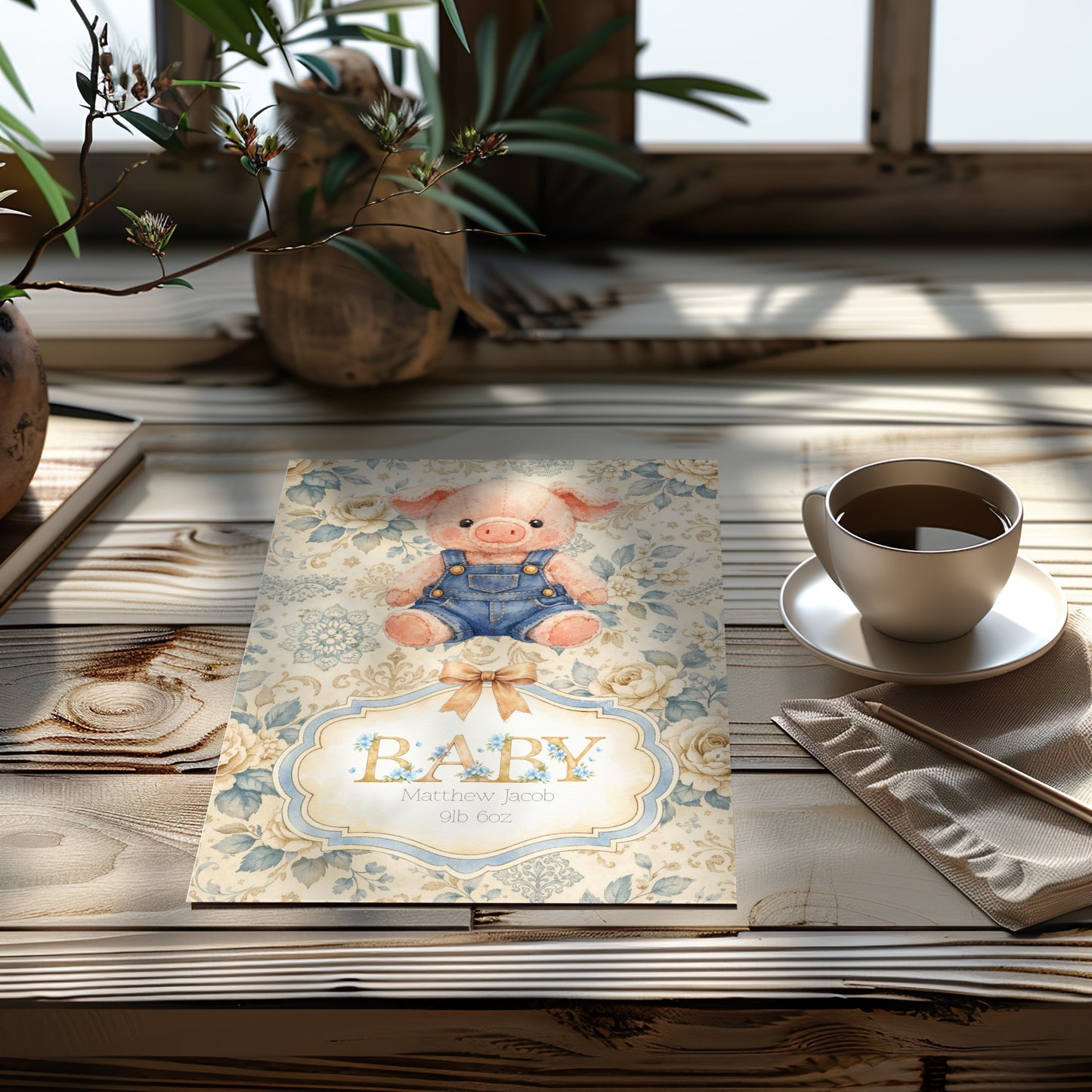 Personalised Piglet Card - New Baby Boy