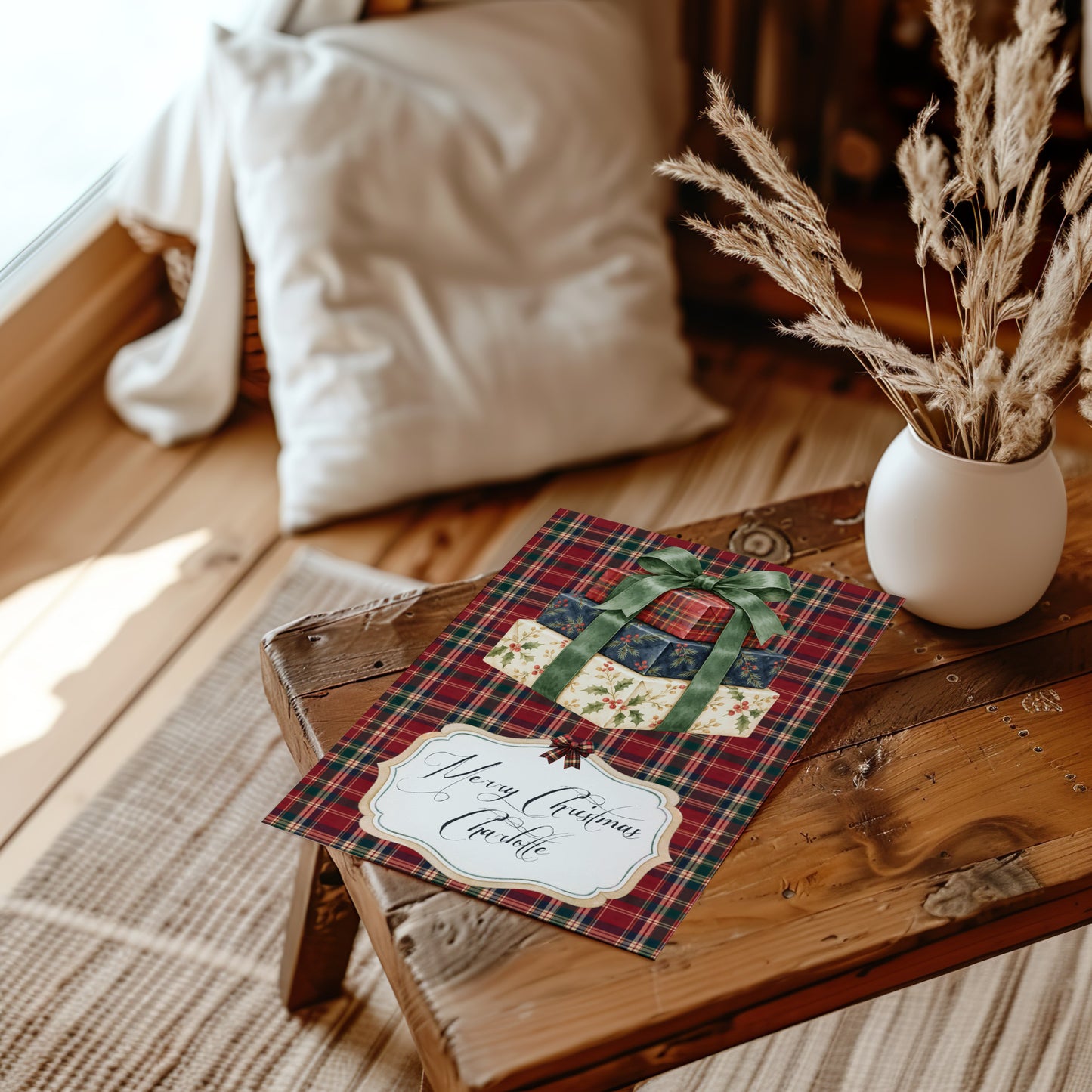 Handmade Personalised Tartan Christmas Card – Custom Festive Greeting