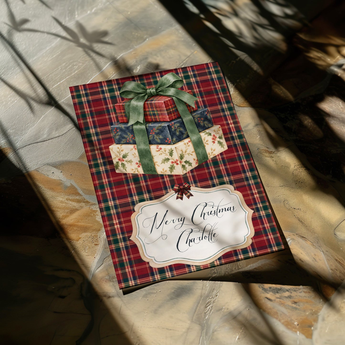 Handmade Personalised Tartan Christmas Card – Custom Festive Greeting