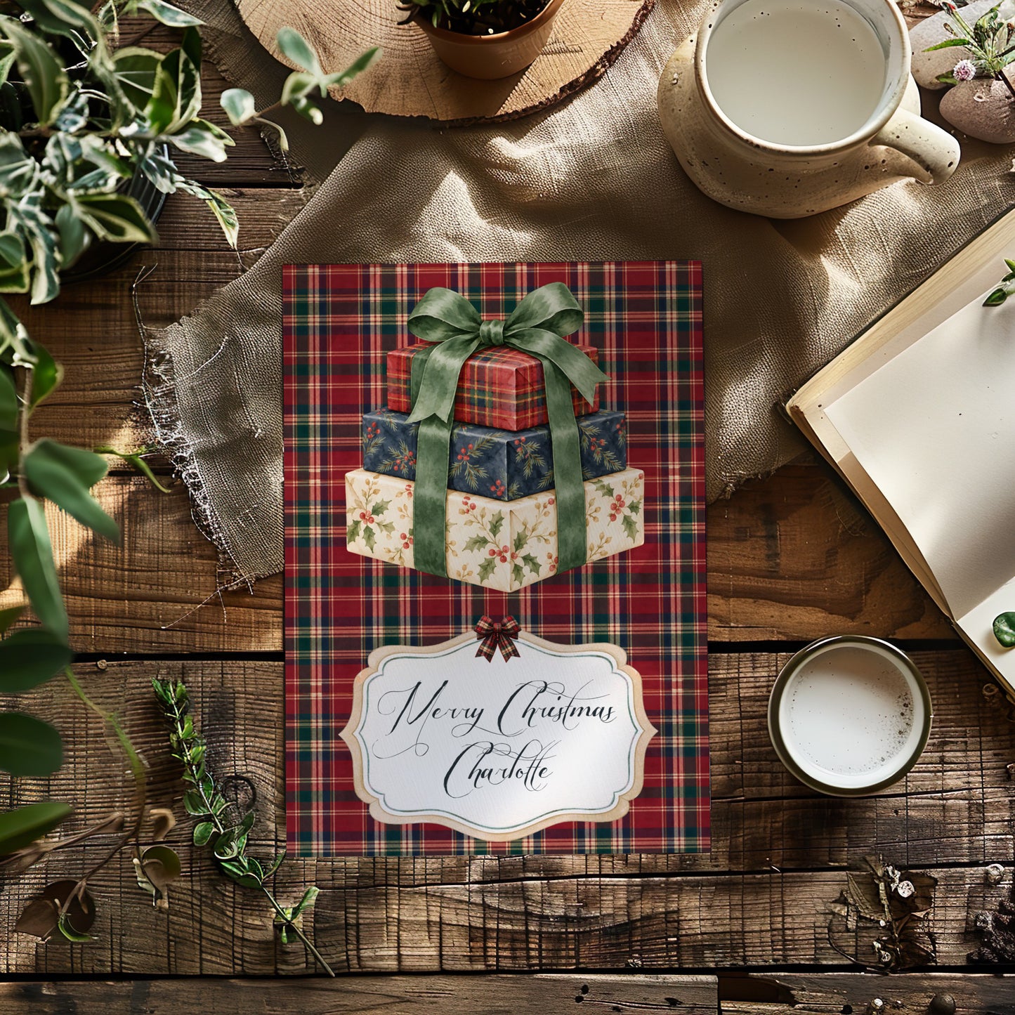 Handmade Personalised Tartan Christmas Card – Custom Festive Greeting