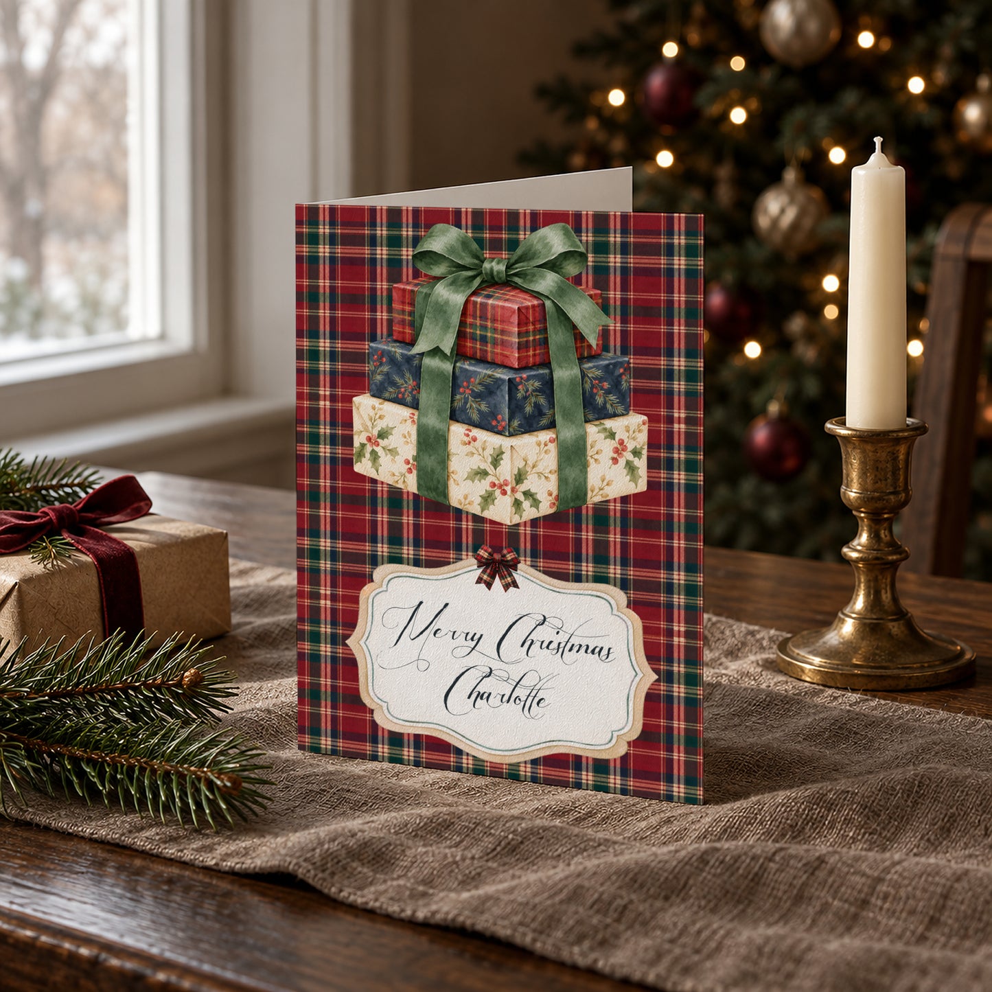 Handmade Personalised Tartan Christmas Card – Custom Festive Greeting