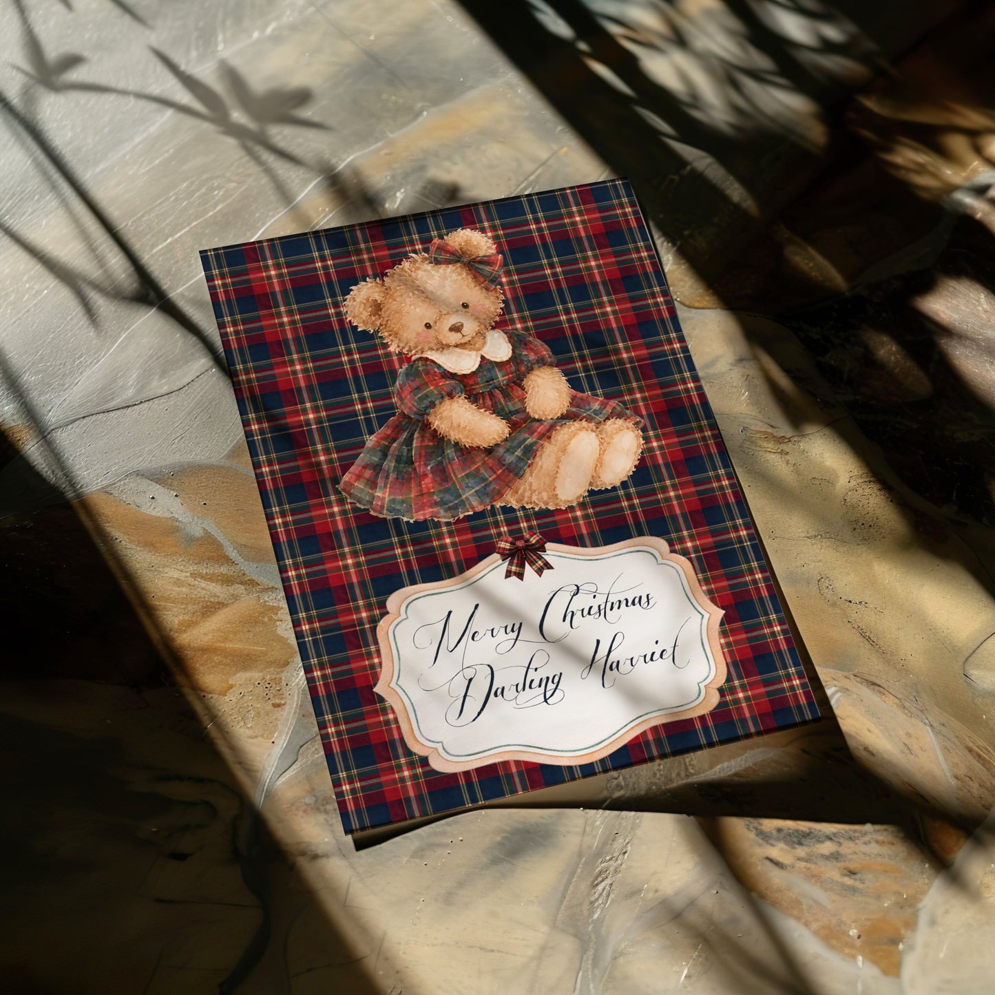 Personalised Tartan Teddy Christmas Card – Handmade Festive Greeting