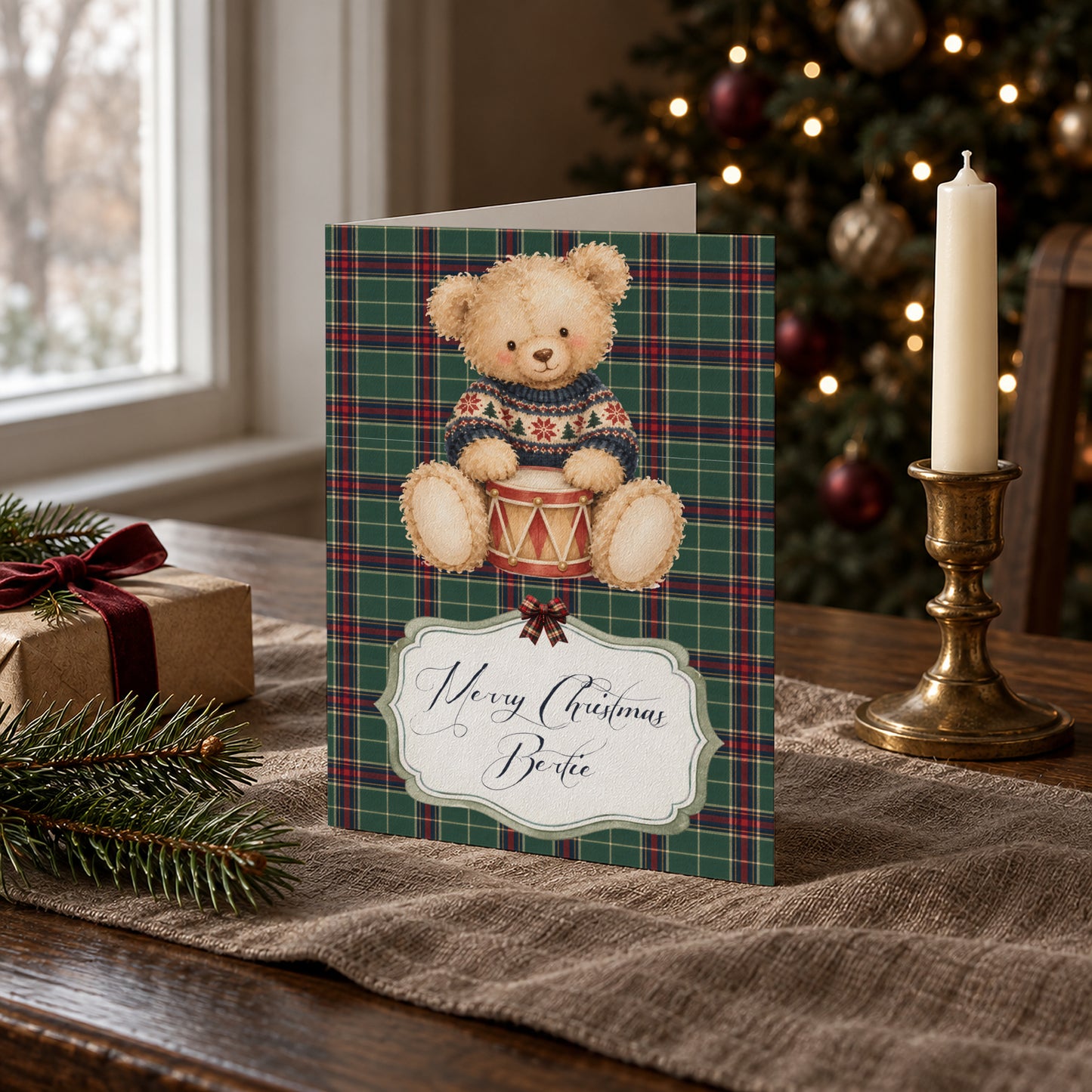 Personalised Christmas Teddy Bear Card – Handmade Festive Greeting